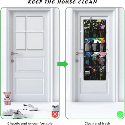 Soccer Ball Door Organizer Hanging Shoe Organizer for College Dorm Room 12 Compartment Breathable Mesh Pocket Over the Door Hanging Storage Bag for Kids Room