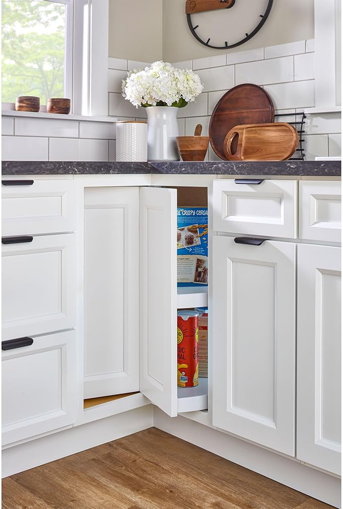 Rev-A-Shelf 2 Tier Pie-Cut Lazy Susan for Corner Base Cabinets, Plastic, 24" Double Shelf Swivel Kitchen Spice/Can Organizer, 24" W x 14" D x 26" H, White, 6942-24-11-52