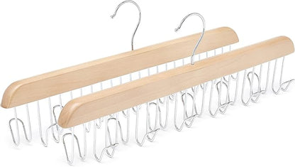 Amazon Basics Wooden Belt Hanger Closet Organizer, Multifunctional, Smooth Finish, Natural, 2-Pack