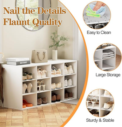 Aenuert 12-Cubby Shoe Rack, 3-Tier Wood Shoe Organizer, Multifunctional Shoe Organizer Bench for Entryway, Mudroom, Hallway, Closet,36.22 * 11.81 * 17.72 Inch,White