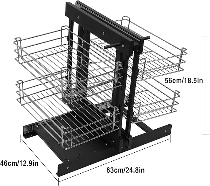 Blind Corner Pull-Out Organizer, 2-Tier 4-Shelf Cabinet Storage Basket with Soft-Close, Left/Right Open Compatible for 15" Minimum Opening, Chrome Steel Kitchen/Bathroom Cabinet Organizer