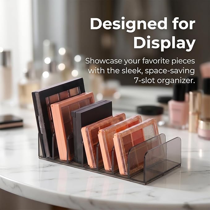 2 Pack Acrylic Makeup Palette Organizer, 7-Section Eyeshadow Palette Organizer Holder, Small Smoky Clear Cosmetic Display Storage for Drawer Vanity Countertop