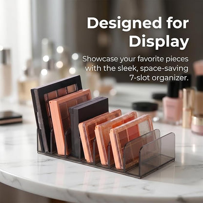 2 Pack Acrylic Makeup Palette Organizer, 7-Section Eyeshadow Palette Organizer Holder, Small Smoky Clear Cosmetic Display Storage for Drawer Vanity Countertop