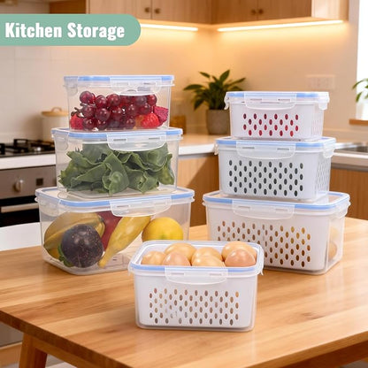 3 PCS Fruit Storage Containers for Fridge Food Berry Storage Container Set with Removable Strainer Lid Berries Container for Fridge BPA-Free Plastic Crisper for Long-Term Freshness