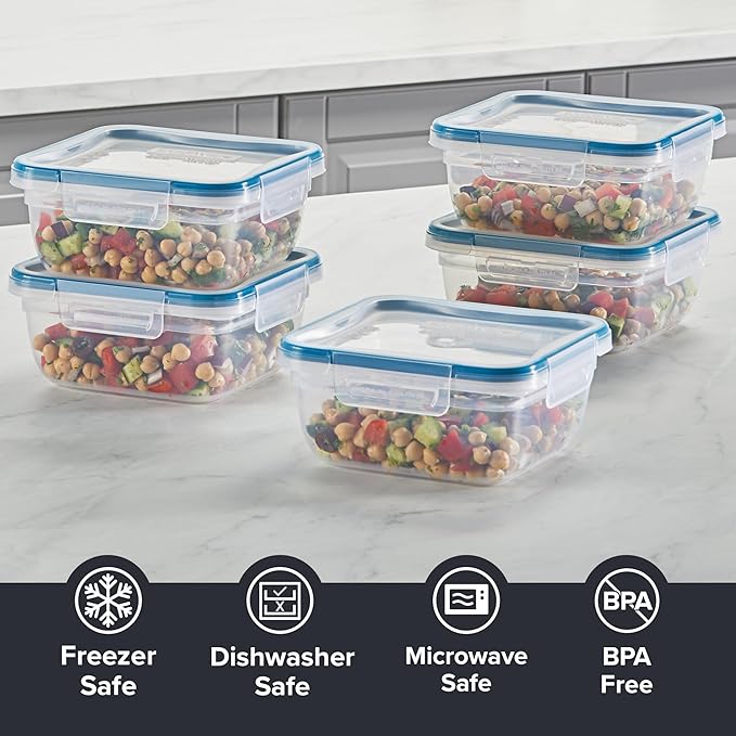 Snapware Plastic Total Solutions (5-Pack, 5.5 Cup) Food Storage Containers Set, Airtight & Leakproof Plastic Locking BPA-Free Lids Tupperware, Freezer Dishwasher Microwave Safe