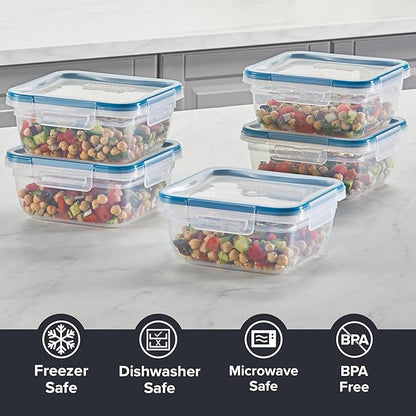 Snapware Plastic Total Solutions (5-Pack, 5.5 Cup) Food Storage Containers Set, Airtight & Leakproof Plastic Locking BPA-Free Lids Tupperware, Freezer Dishwasher Microwave Safe