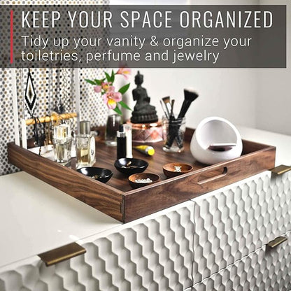 Virginia Boys Kitchens Walnut Wood Serving Tray with Handles - Serve Coffee, Tea, Cocktails, Appetizers, Breakfast in Bed or for Ottomans or Desk - 20x20 Square