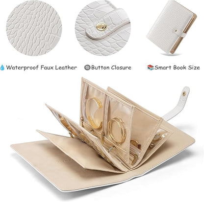 Jewelry Book Organizer - Leather Travel Jewelry Case with 5 Detachable Pages for Necklaces, Rings, Earrings, Tangle-Free, Giftable (Pink jewelry bag (including a five-page cloth bag))