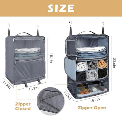 Surblue Hanging Travel Shelves Compression Packing Cube for Carry-on Luggage Suitcase Collapsible with Extension Layer Large Capacity, Grey, XXL