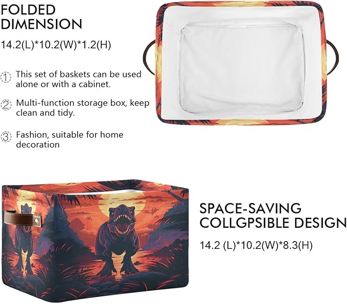 Large Storage Basket Dinosaur Storage Bin Cube Canvas Fabric Organizer Handles Collapsible for Clothes Toys Bedroom Decorative