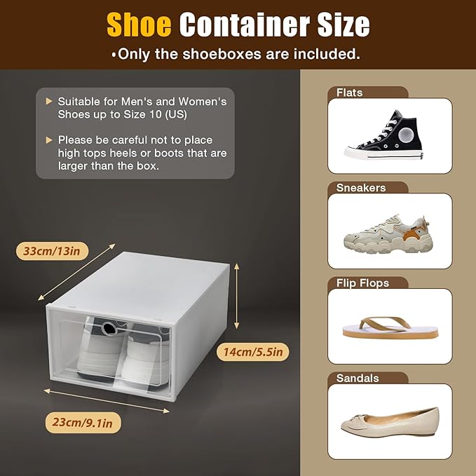 20/24 Psc Foldable Shoe Organizer Box White,Space Saving Plastic Shoe Boxes Shoe Storage Box, Easy Installation Shoes Organizer Display Boxes Rack Home Organizer for Sneaker Books (24Psc)