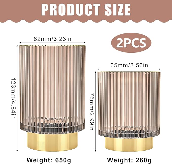 Makeup Brush Holder Organizer, Heavy Crystal Glass Brush Storage Holder, Vintage Cosmetic Make Up Bathroom Brushes Cup Pen Pencil Toothbrush Holder Striped Vase (S+L Pink)