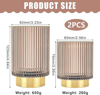 Makeup Brush Holder Organizer, Heavy Crystal Glass Brush Storage Holder, Vintage Cosmetic Make Up Bathroom Brushes Cup Pen Pencil Toothbrush Holder Striped Vase (S+L Pink)