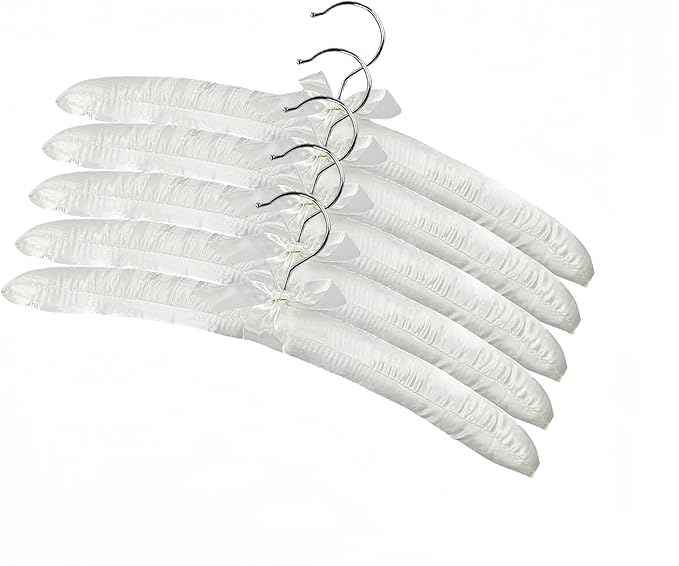 5 Pack Satin Padded Hangers for Women Clothing, Anti Slip Sponge Fabric Clothing Hangers Coat Racks for Sweater, Coat, Suit, Dress (White)