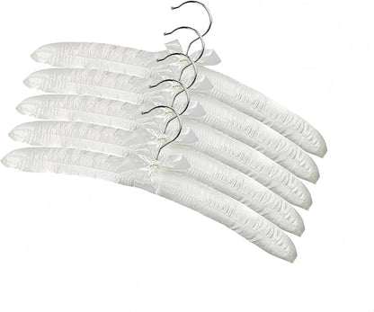 5 Pack Satin Padded Hangers for Women Clothing, Anti Slip Sponge Fabric Clothing Hangers Coat Racks for Sweater, Coat, Suit, Dress (White)