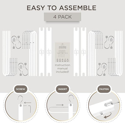 MORALVE Pants Hangers Space Saving - 4 Pack European Beechwood Scarf and Jean Hangers - Closet Organizer and Space Saver Pant Rack, Leggings Hanger, and Scarf Holder with 360° Swivel Hook