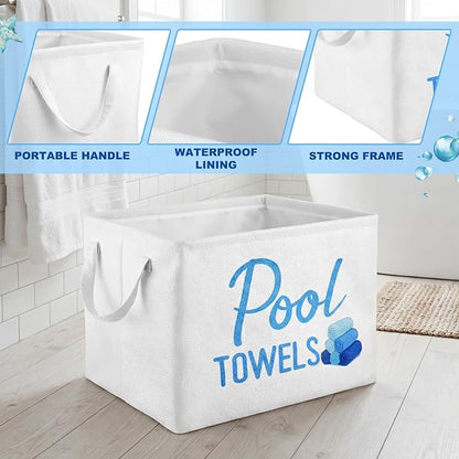 Yungyan Pool Towel Storage Basket Bin and Organizer Large Pool Towel Storage Basket Waterproof Canvas Cube with Handle Beach Gift for Outdoor Summer Seaside Home Clothes Books Toys Organization