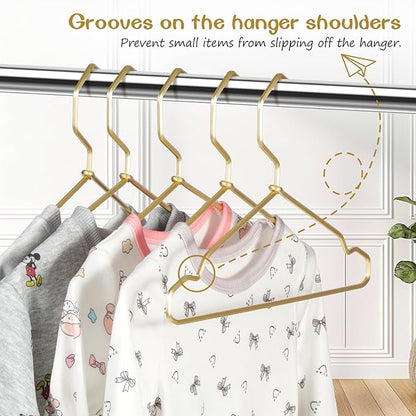 VWV Gold Aluminum Hangers, 20 Pack Baby Hangers，12.6 Inch Children Baby Hanger, Sturdy Metal Children Clothes Hangers for Wardrobe, Space-Saving Toddler Hanger