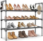 LANTEFUL 3 Tier Shoe Rack for Closet, Shoe Organizer with 5 Hooks, Long Shoe Shelf Storage for Shoe and Boot Stackable Free Standing Shoe Rack for Entryway, Garage, Small Spaces, Dorm, Grey
