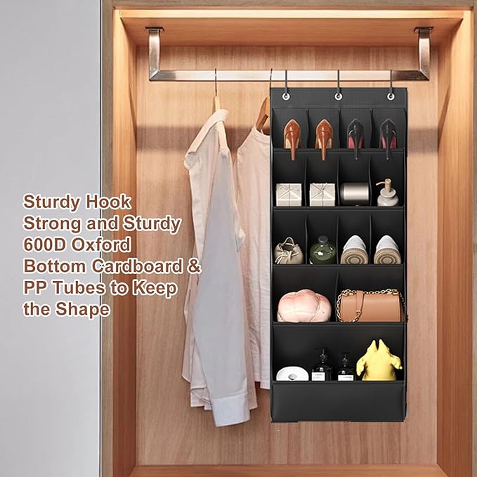 Shoe Organizer, Over The Door Shoe Bag, Reusable Breathable Large Mesh Bag, Large Hanging Shoe Rack with Reinforced Hooks for Closets, Bathrooms, Dorm Rooms, Entryways (Black)