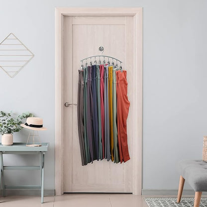 Volnamal Legging Organizer for Closet, Metal Yoga Pants Hanger w/Rubber Coated 1 Pack w/10 Clips Hold 10 Leggings, Hangers Space Saving Hanging Closet Organizer for Closet Organizers and Storage-Gray
