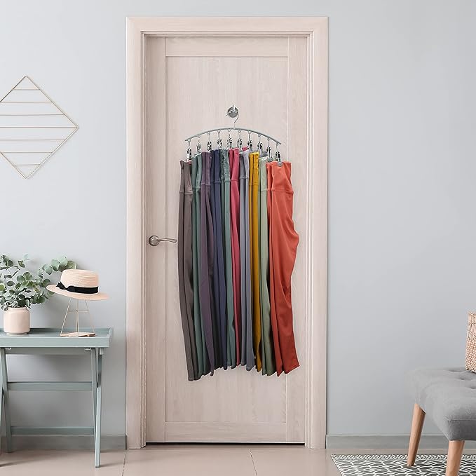 Volnamal Legging Organizer for Closet, Metal Yoga Pants Hanger w/Rubber Coated 2 Pack w/10 Clips Hold 20 Leggings, Hangers Space Saving Hanging Closet Organizer for Closet Organizers and Storage-Grey