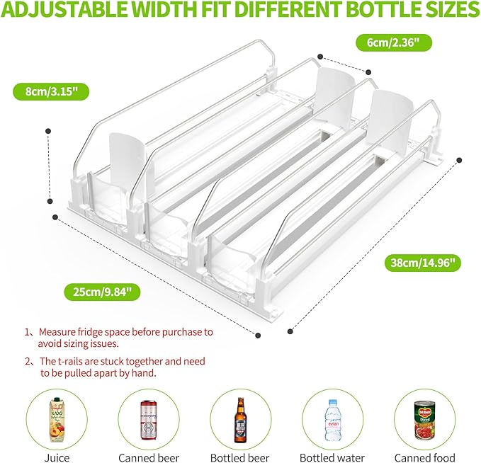 Drink Organizer for Fridge, Soda Can Dispenser for Refrigerator, Automatic Drink Dispenser for Fridge Holds up to 15 Cans, 3 Row