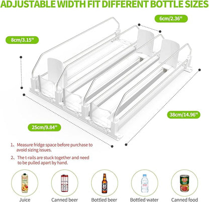 Drink Organizer for Fridge, Soda Can Dispenser for Refrigerator, Automatic Drink Dispenser for Fridge Holds up to 15 Cans, 3 Row