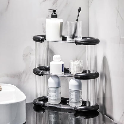 SYNCVIBE 3 Tier Bathroom Countertop Organizer Perfume Display Tray for Dresser Makeup Organizer Shelf for Vanity Bathroom Storage Perfume Tray Home Storage Holder for Skincare (Black, Oval)