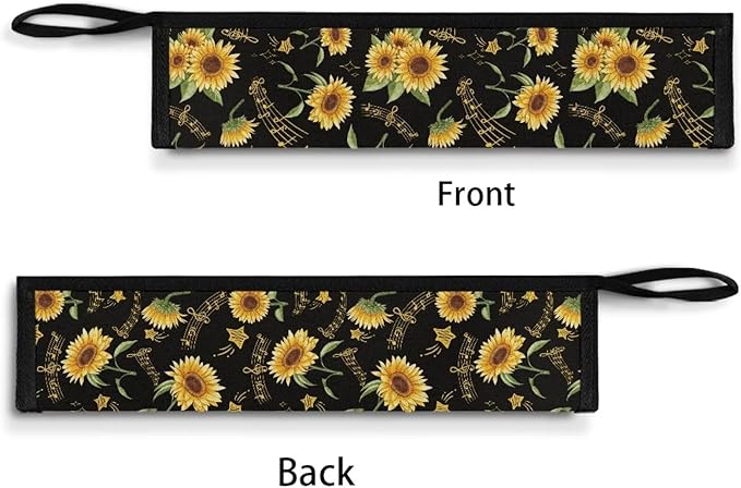 COEQINE Sunflower Silverware Case for Travel Multi-use Storage Bag With Music Note Flatware Organizer Lightweight Leafproof Portable Black Dustproof Case for Work Outdoor