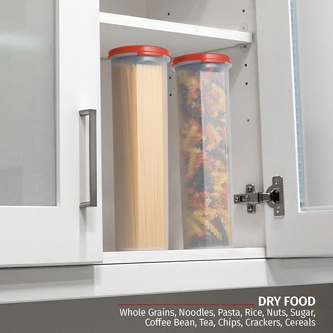 Tall Clear Spaghetti Pasta Container Storage With Lid.Multi-Purpose Kitchen Pantry Organization And Food Storage For Noodles Beans Straws - Airtight Leakproof Spaghetti Keeper BPA Free 37 oz.