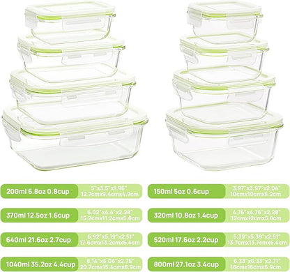 Vtopmart 8 Pack Glass Food Storage Containers with Lids (Grass Green)