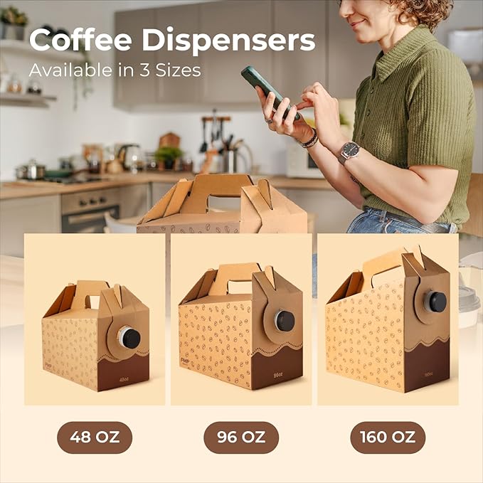 Fit Meal Prep 5 Pack 96 oz Disposable Coffee Dispensers with Handle, Insulated to Go Storage Containers, Portable Coffee Box Cold Hot Drink Dispenser Bulk for Party, Catering, Office, Take Out
