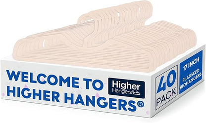 Higher Hangers BioHangers, Sustainable Flaxseed Space Saving Clothes Hangers, Premium Closet Organizers for College Dorms, RVs, & More, Reduces Wrinkles & Clutter, Standard 17", 40 Pack