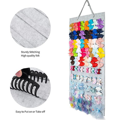 Bow Organizer - 10 Layer Display Holder for Girls Hair Bows - Wall, Door, Closet Mount (Grey-A)
