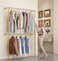 Gold Clothing Racks Wall Mount Clothes Rack, Heavy Duty Industrial Pipe Clothing Rack Retail Display Hanging Rod for Closet Storage, Laundry Room(Gold)