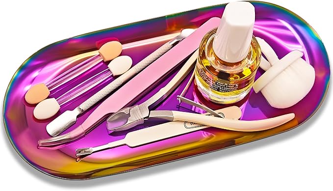 Nail Tray Colorful Manicure Tray for Nails Tool Decor Display Jewelry Rhinestone Cosmetics Oval Dish Manicure Organizers and Storage Small Storage Plate