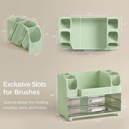 HBlife Makeup Organizer for Vanity with Brush Holder, Large Bathroom Countertop Cosmetic Organizer Skin Care Storage, Easy to Store Lipsticks, Nail Polishes, Perfumes, Eyeshadow Palettes, Green