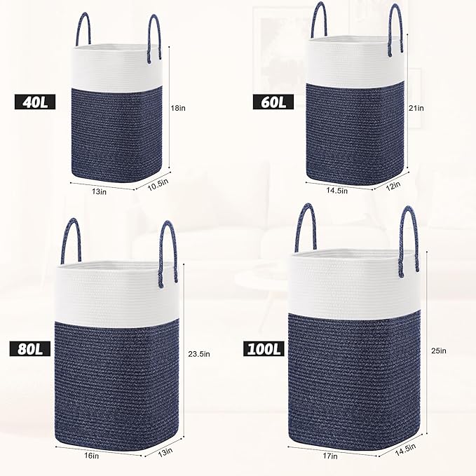 Artfeel Laundry Basket,Woven Cotton Rope Laundry Hamper,80L Versatile Storage for Dirty Clothes,Baby Toys,and Blankets in Bathroom, Nursery,and Living Room