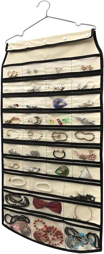 BB Brotrade Hanging Jewelry Organizer,Accessories Organizer,74 Pocket Organizer for Holding Jewelries (Beige-74 Pocket)