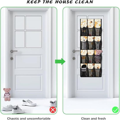 Cartoon Cat Door Hanger Organizer Christmas Decoration Wall Hanging Storage for Kids Room 12 Pockets Over The Door Shoe Organizer