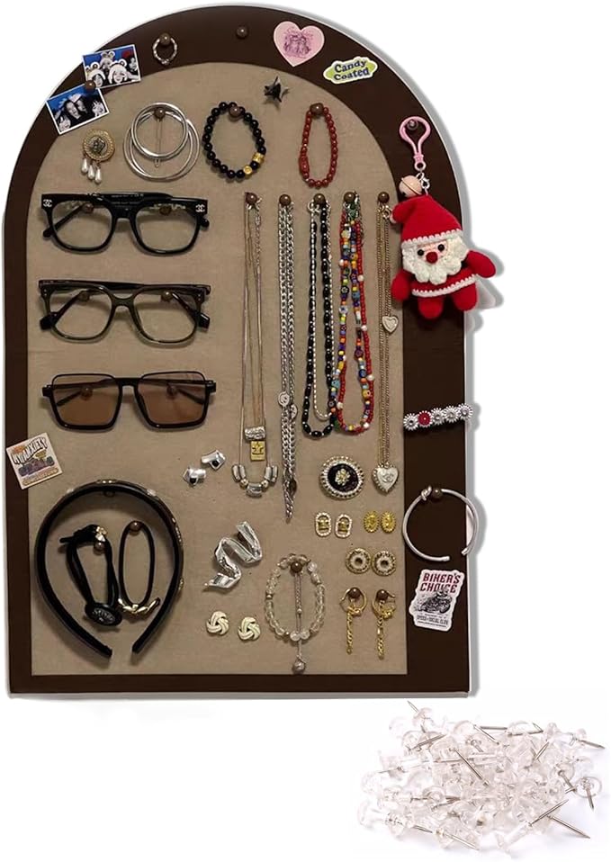 Hanging Felt Earing Storage Board with 20 Pins- Valentine's Day,Christmas, Wall-mounted Jewelry Organizers and Storage Solution (Vintage brown)