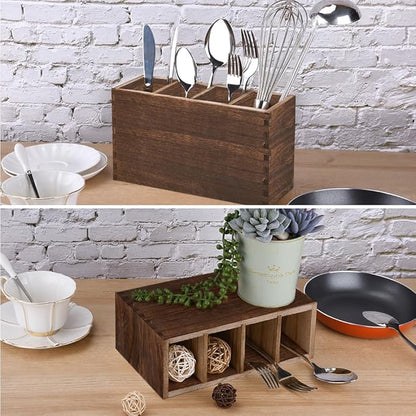 WuGeShop Heightened Wooden Silverware Holder, 4 Compartments Flatware Utensil Caddy, Great Flatware Caddy- Ideal for Kitchen, Dining, Home Party, Buffet, and More