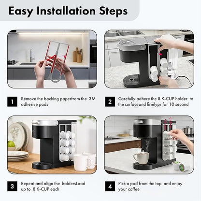 2Pcs Light Grey Coffee Pod Holder for Keurig K-Cup, Side Mount Storage Organizer, Wall Mount Design, Space Saving K cup holder, Perfect for Counters Small Space(2 Packs/for 16 K Cups)