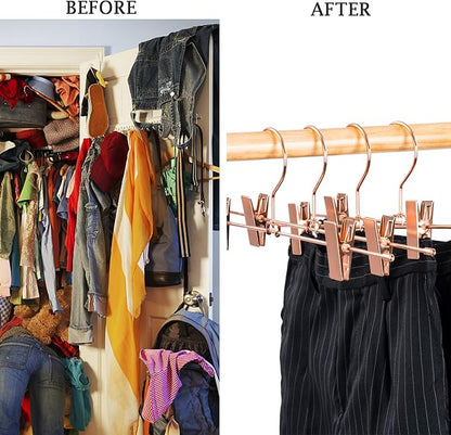 Rose Gold Metal Wire Clips Pants Bottom Clothes Hangers, 30 Pack Heavy Duty Trousers with Adjustable Clips,13.8" Space Saving for Legging Garment Jeans
