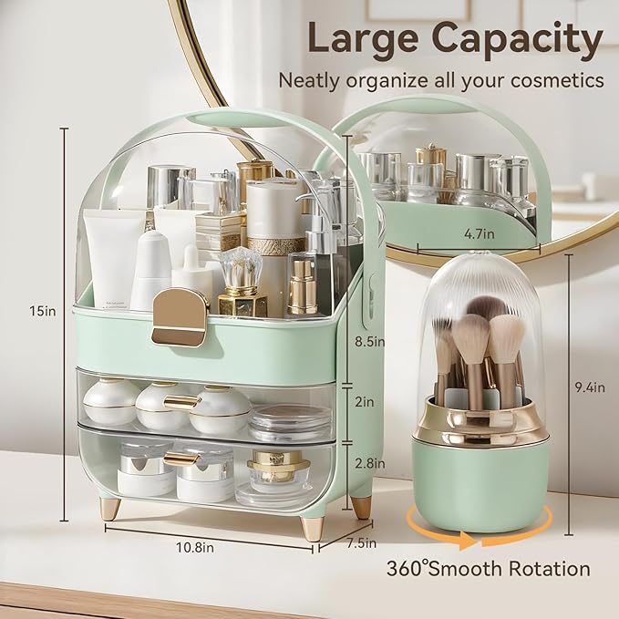 Makeup Organizer Countertop, Skincare Bathroom Counter Organizer, Storage Box Cosmetic Display Cases, Teen Girl Gifts Trendy Stuff Make up Organizers for Vanity, Dresser (Green)