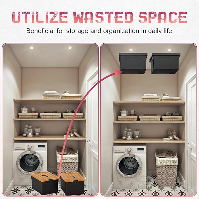 Overhead Garage Storage Rack, Adjustable Ceiling Mounted Garage Organizer, Heavy Duty Metal Overhead Shelf support up to 2 Bin,Space Saver Storage System for Home, Basement – Black