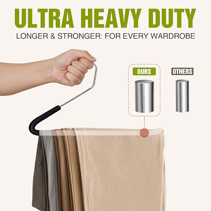Spring Fever Open Ended Non Slip Sponge Padded Pants Hangers - Chrome Plating Foam Heavy Duty Space Saving Black Long 20