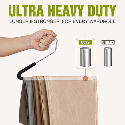 Spring Fever Open Ended Non Slip Sponge Padded Pants Hangers - Chrome Plating Foam Heavy Duty Space Saving Black Long 20