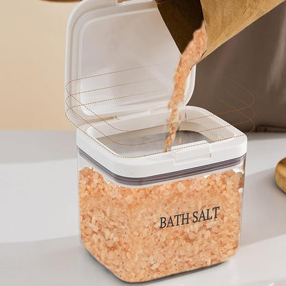 Bath Salt Jar Airtight Lid, Bath Container With Scoop, Bathroom Storage Canister One-Click Pop-Up Design, Clear Jar Bath Tub Accessories For Women Bombs 2L - BPA Plastic